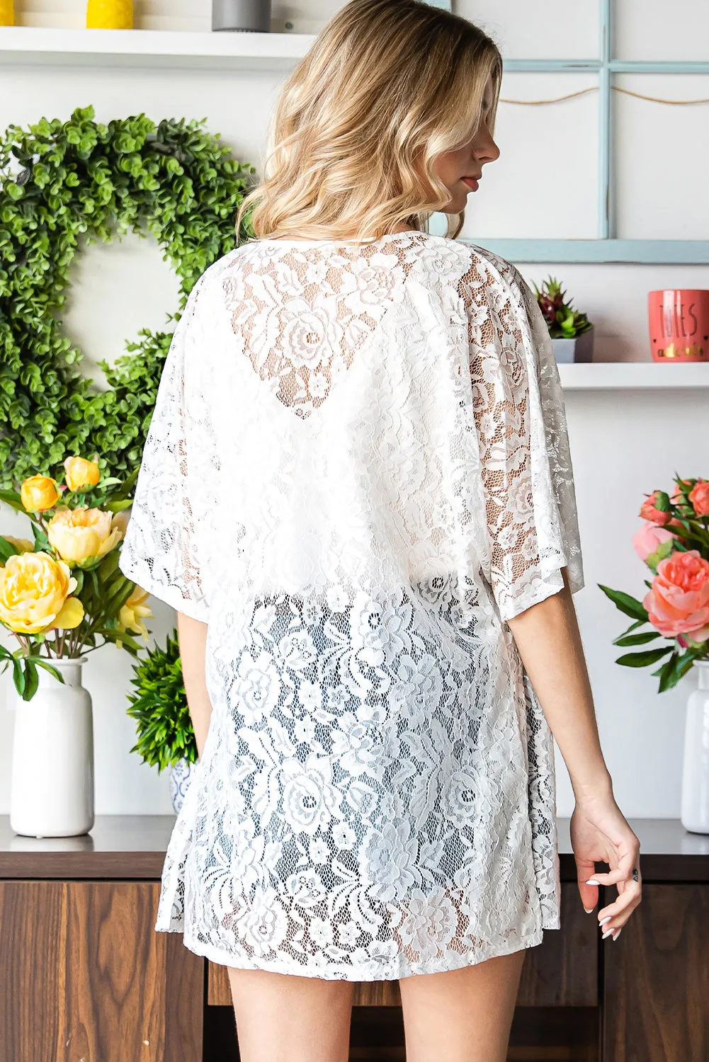 Doily Lace Open Front Half Sleeve Cardigan