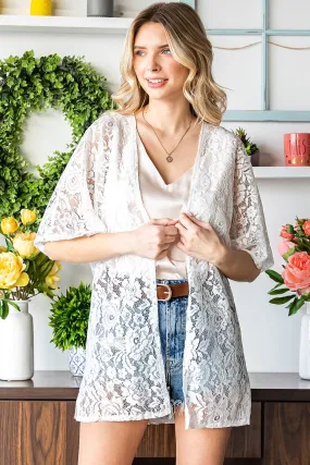 Doily Lace Open Front Half Sleeve Cardigan