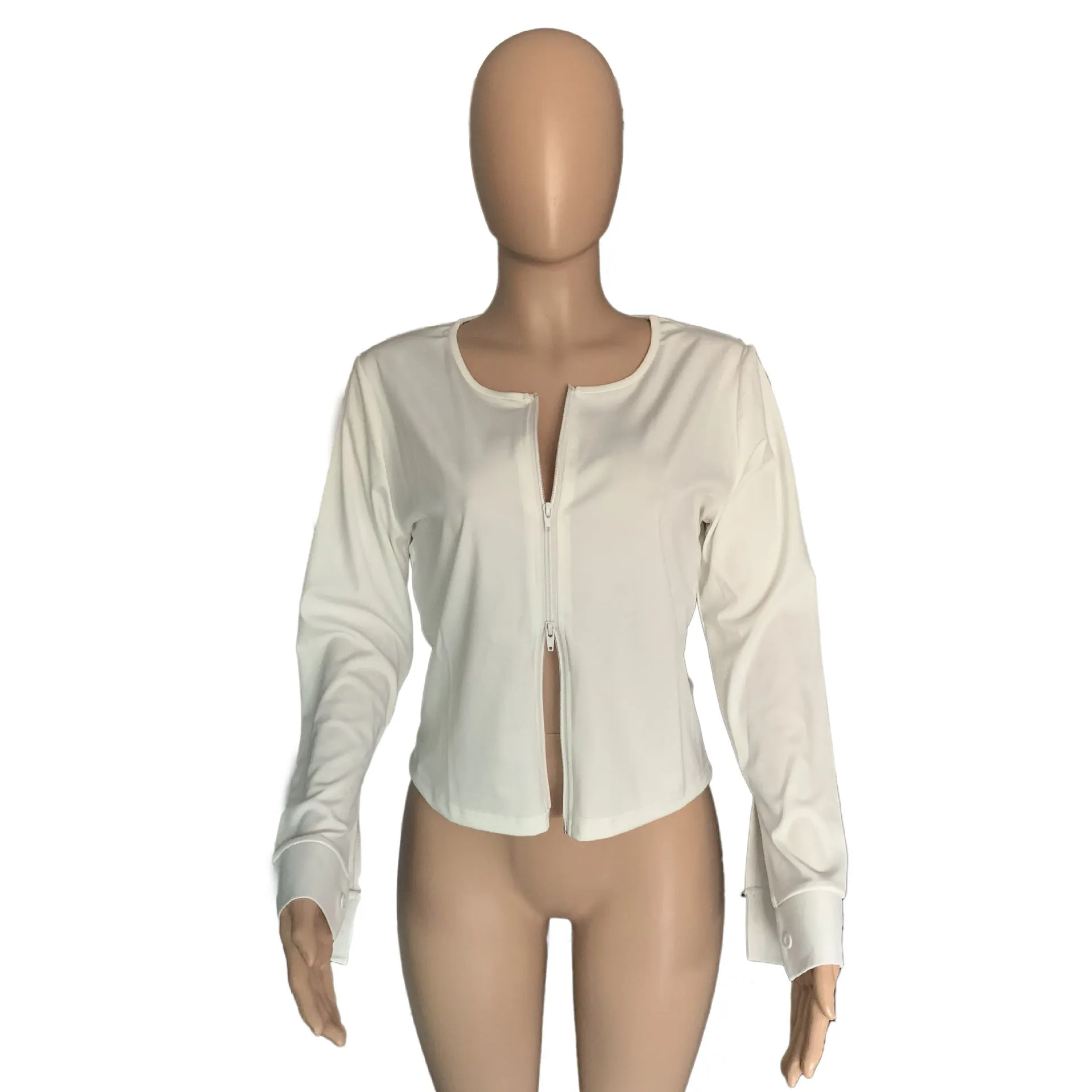 Double End Zipper White Cardigan Plus-size Dress