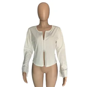 Double End Zipper White Cardigan Plus-size Dress