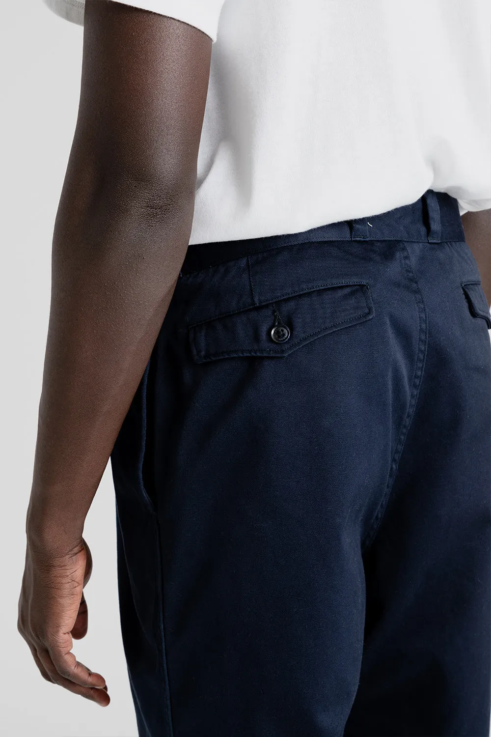 Double Pleat Wide Chino Pants - Navy