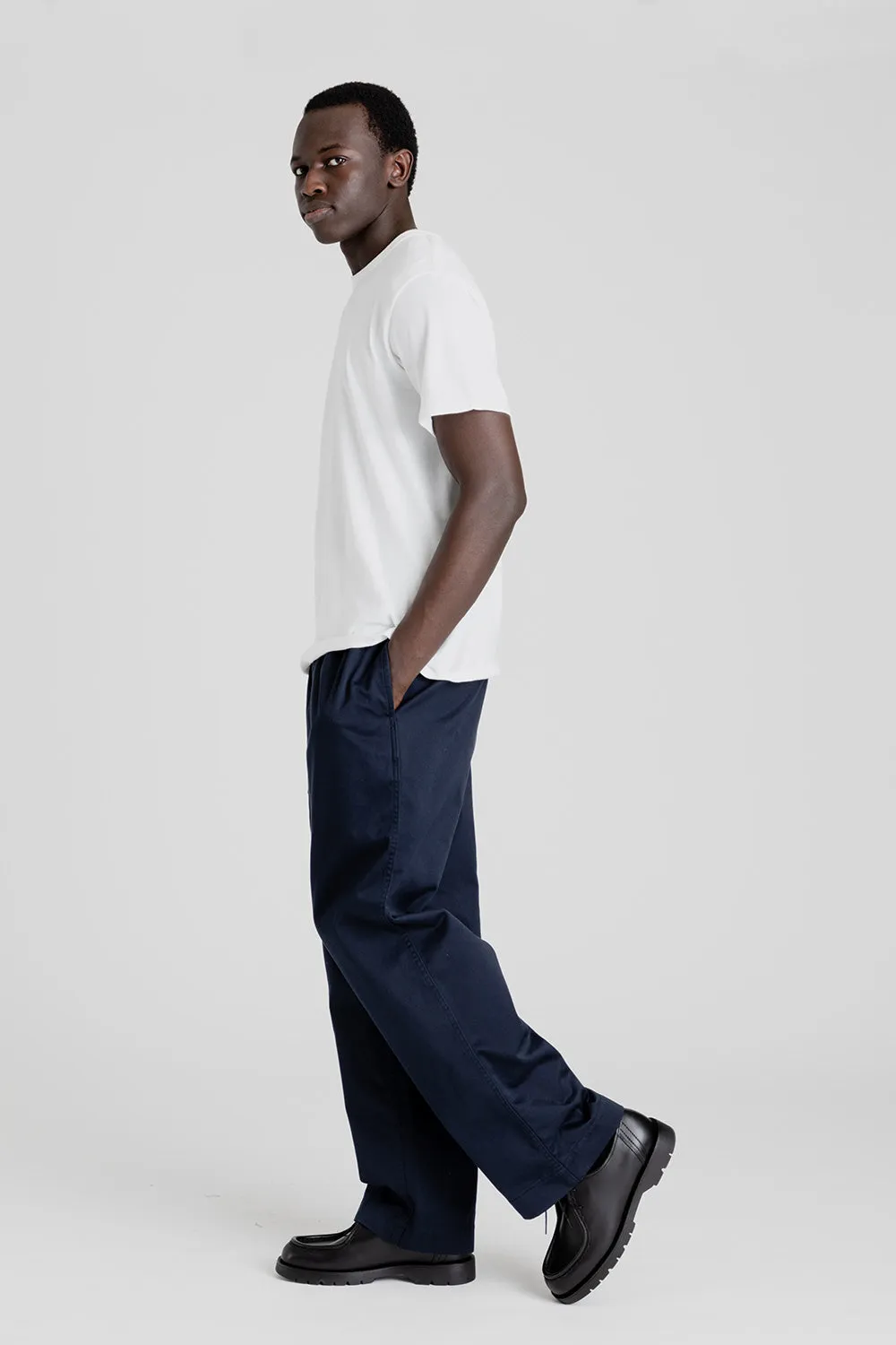 Double Pleat Wide Chino Pants - Navy