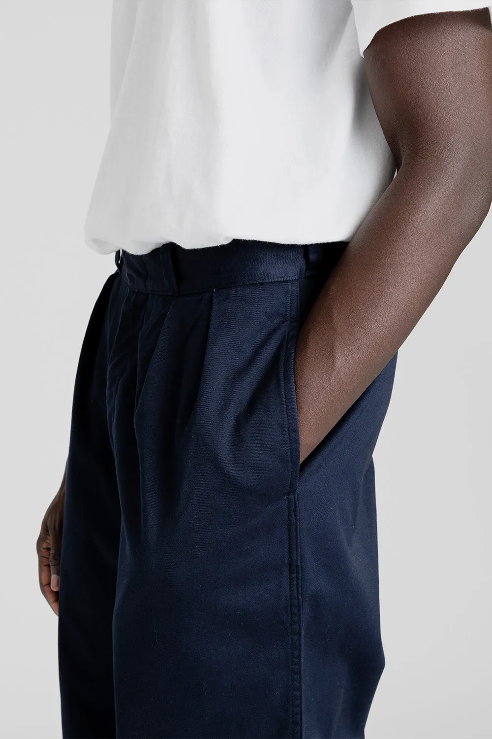 Double Pleat Wide Chino Pants - Navy