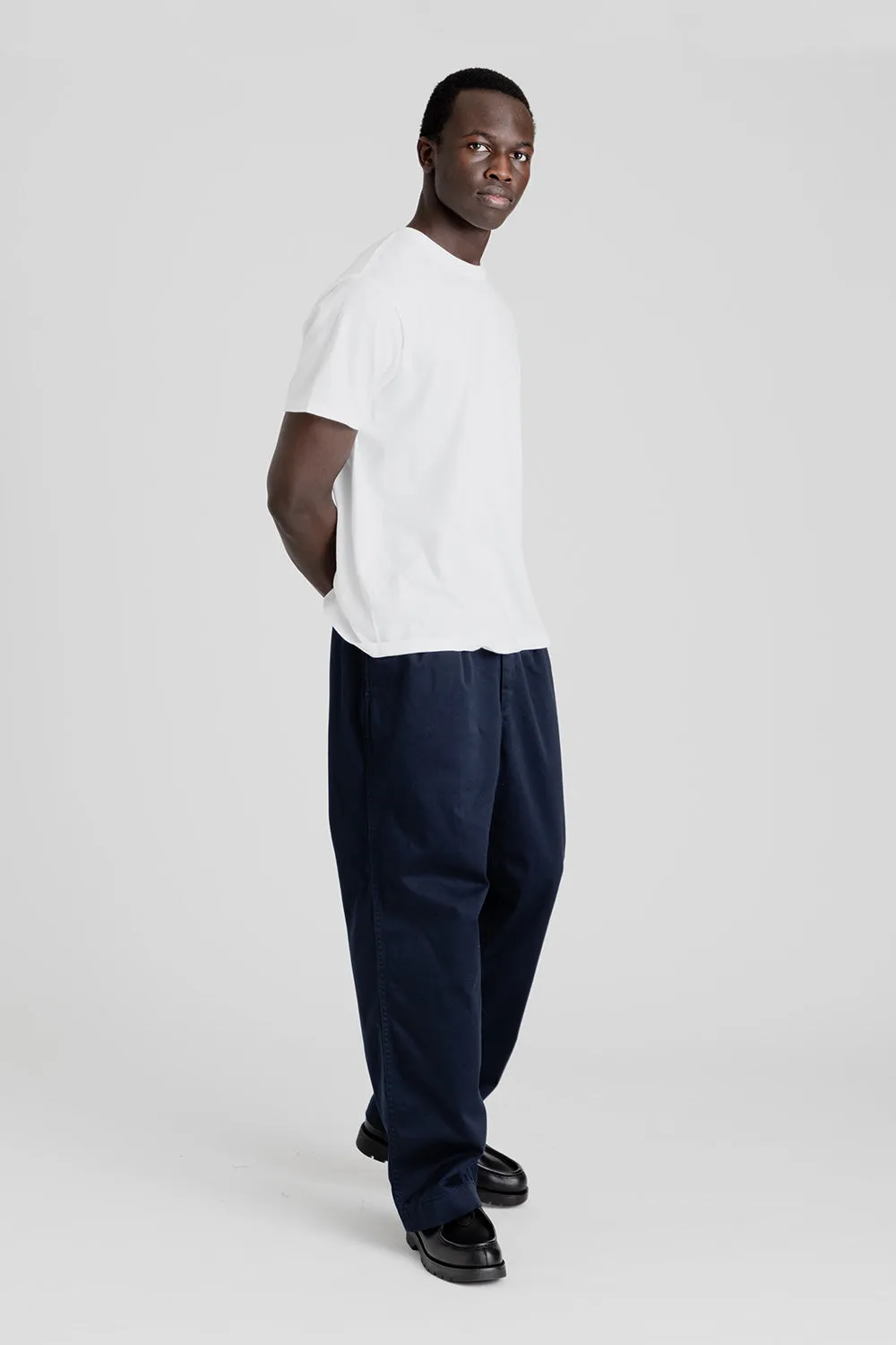 Double Pleat Wide Chino Pants - Navy