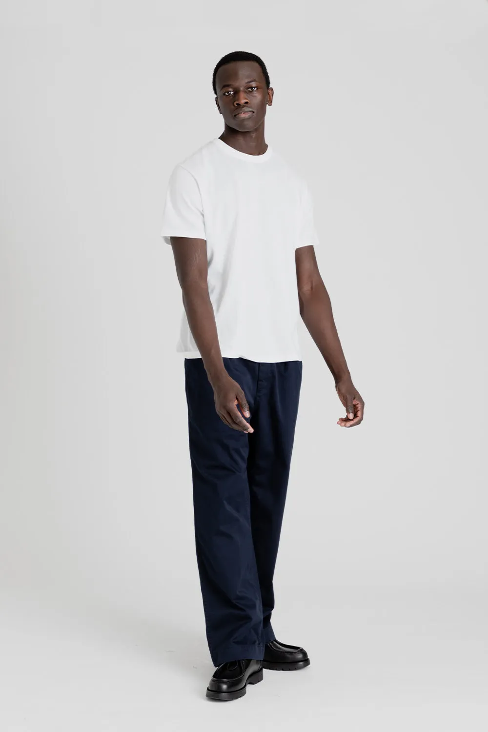 Double Pleat Wide Chino Pants - Navy