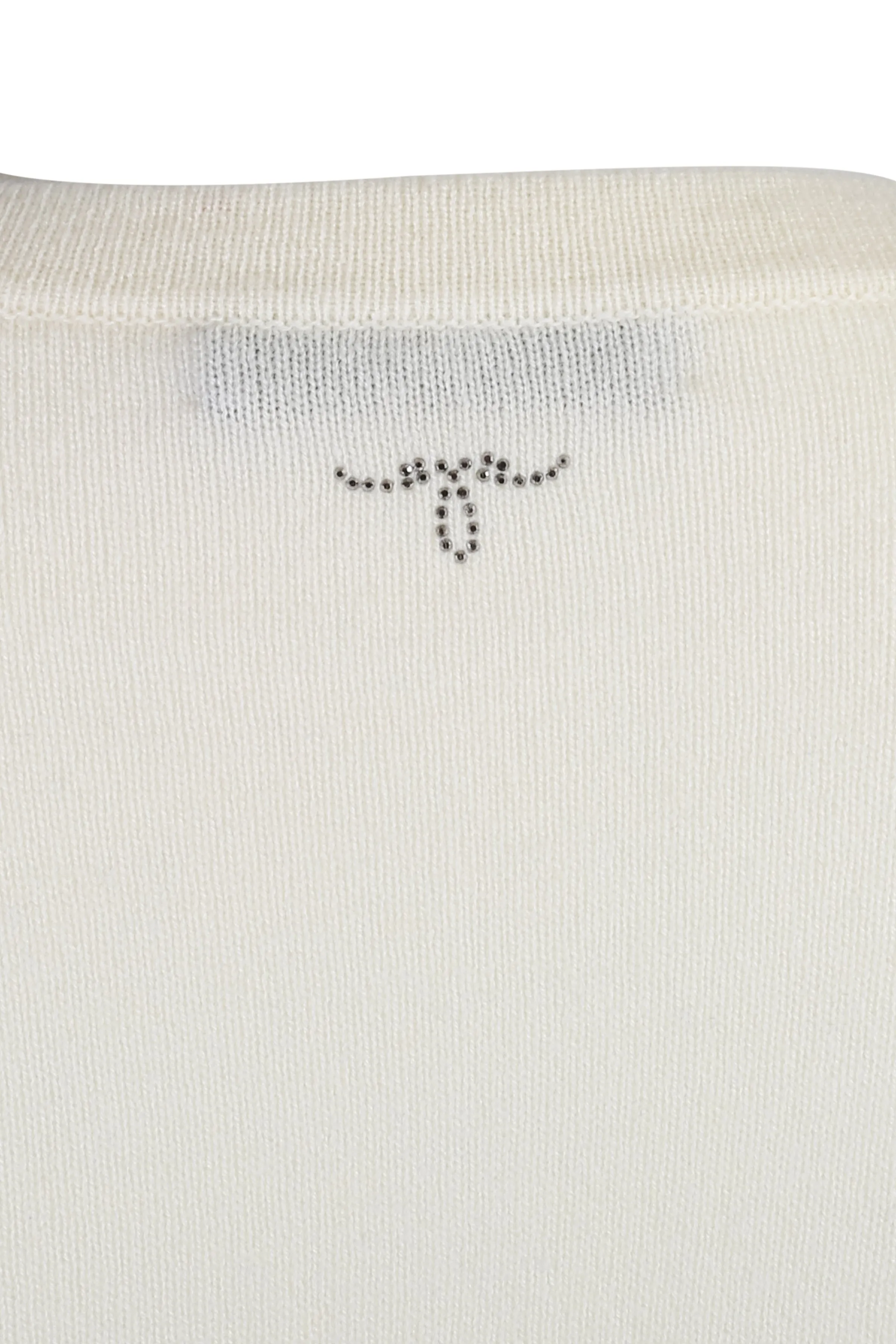 Ecru Cashmere Wool Merril Round Collar Cardigan with Stone Ornament Detail