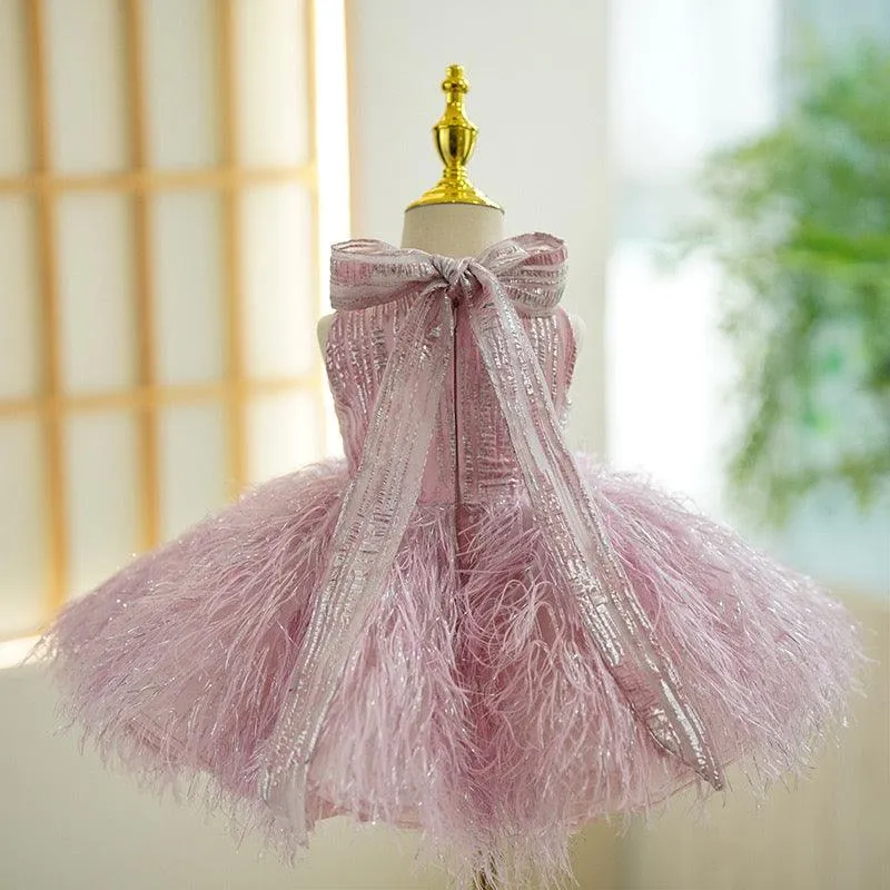 Elegant flower Dress Feather Baby Wedding party Princess dress 1-12 Yrs wear