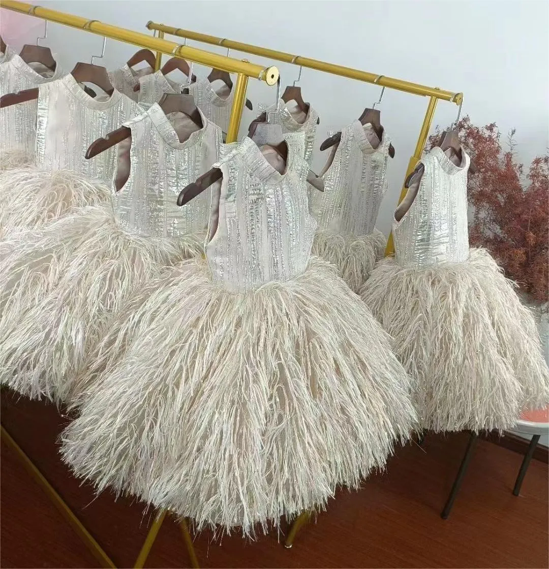 Elegant flower Dress Feather Baby Wedding party Princess dress Colors can be customized