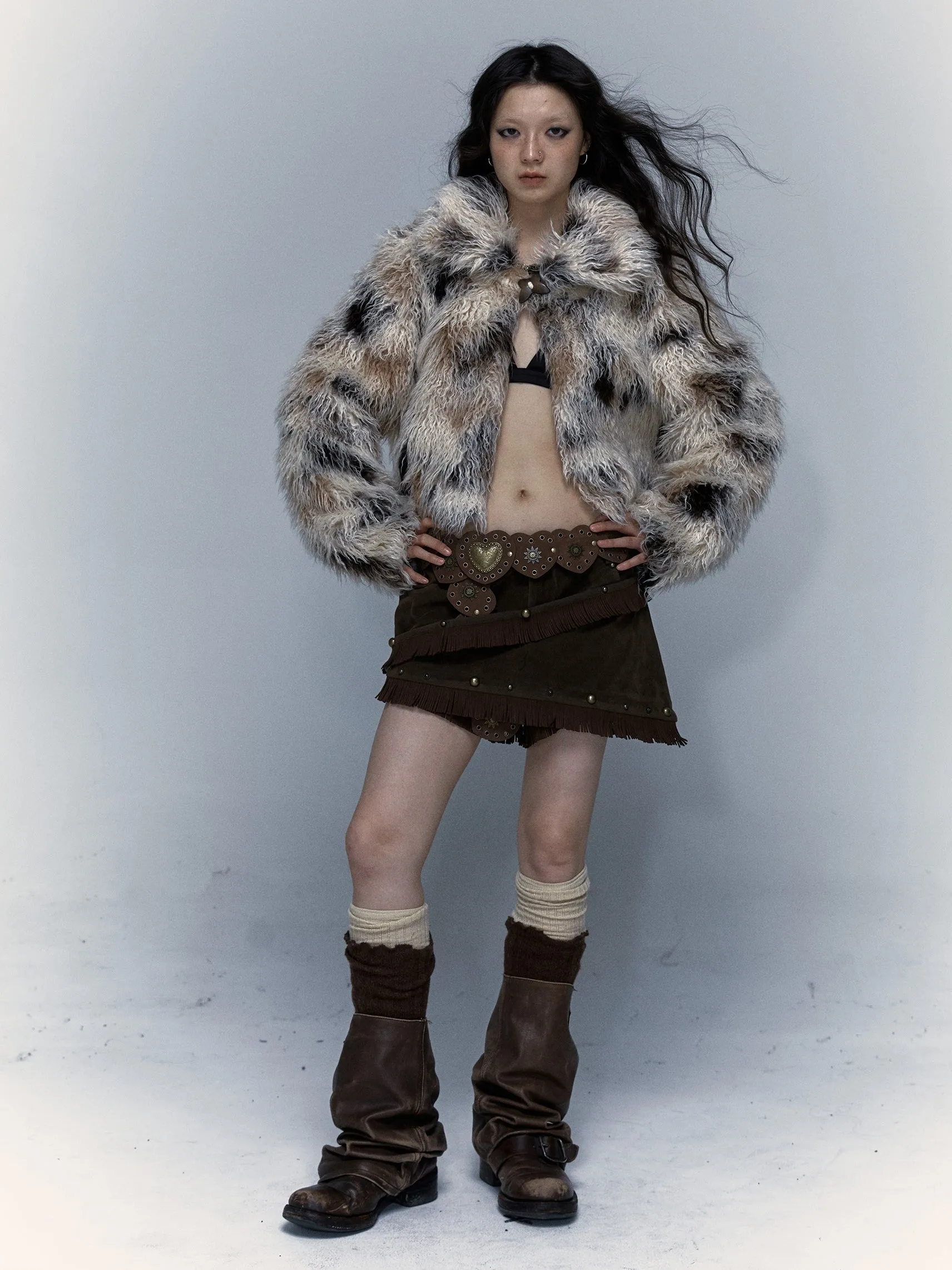 Fake Suede Removable Shorts Tassel Skirt