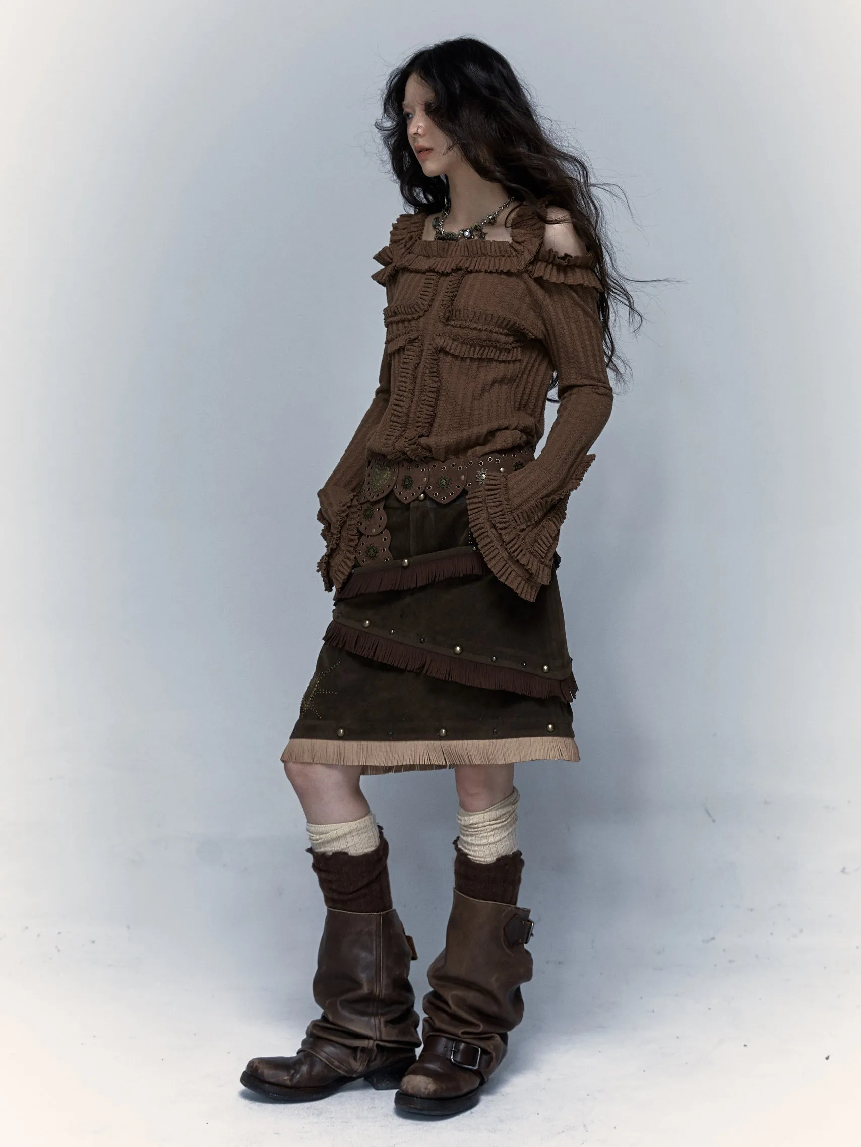 Fake Suede Removable Shorts Tassel Skirt