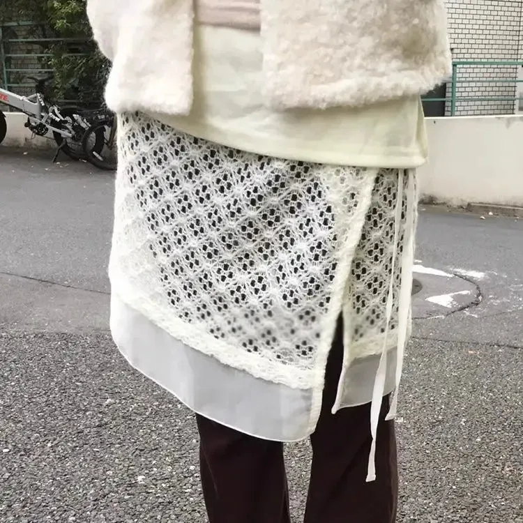 Faldas Mujer De Moda Korean Skirts Women Patchwork Gauze Sweet Jupe Fashion Saia High Waist Bandage A-line Vintage Skirt