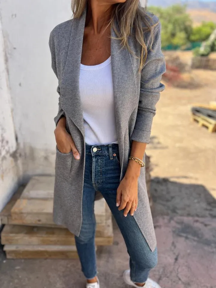 Fall And Winter Lapels Mid-length Knitted Cardigan Thin Woolen Coat for Women