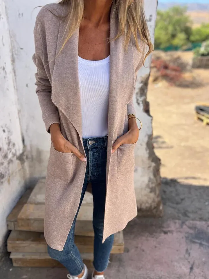 Fall And Winter Lapels Mid-length Knitted Cardigan Thin Woolen Coat for Women