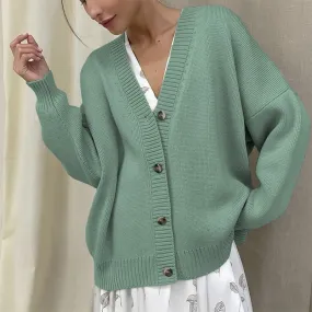 Fashionkova  Winter New Fashion Temperament Knitted Cardigan Women Loose V-Neck Single Breasted Sweater Female Solid Minimalist Knitwear