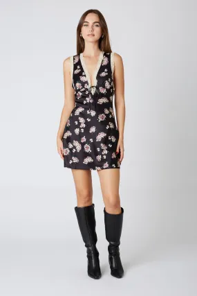 Floral Print Slip Dress in Black