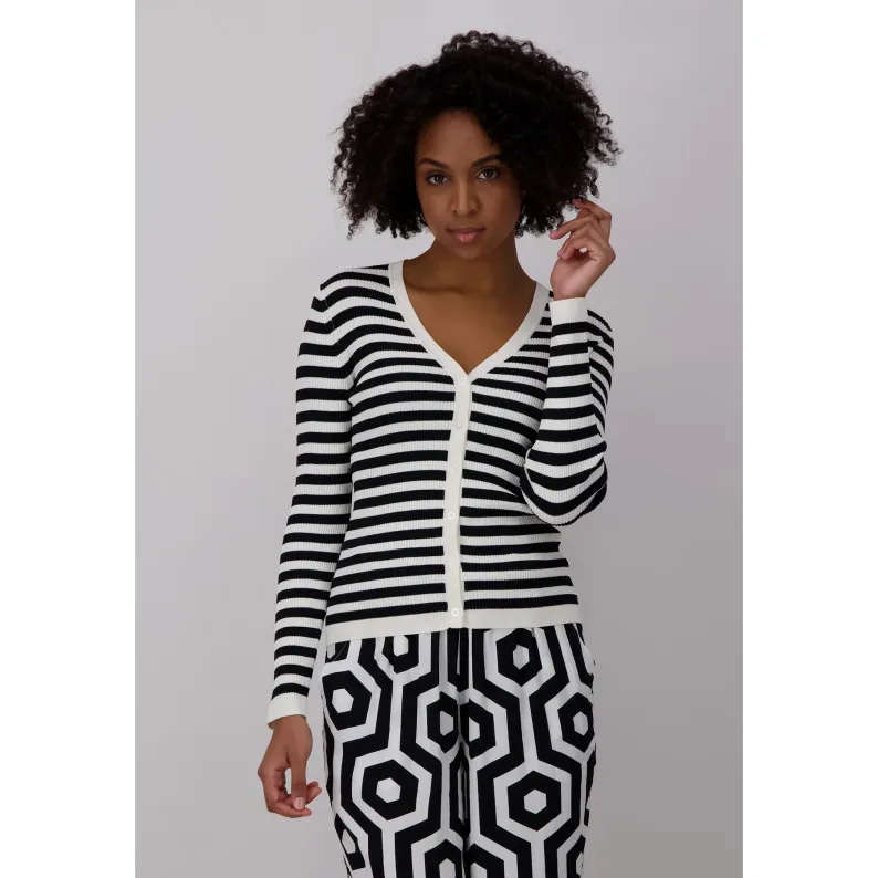 Fynch-Hatton RIB KNIT CARDIGAN WITH STRIPES OFFWHITE 23037016
