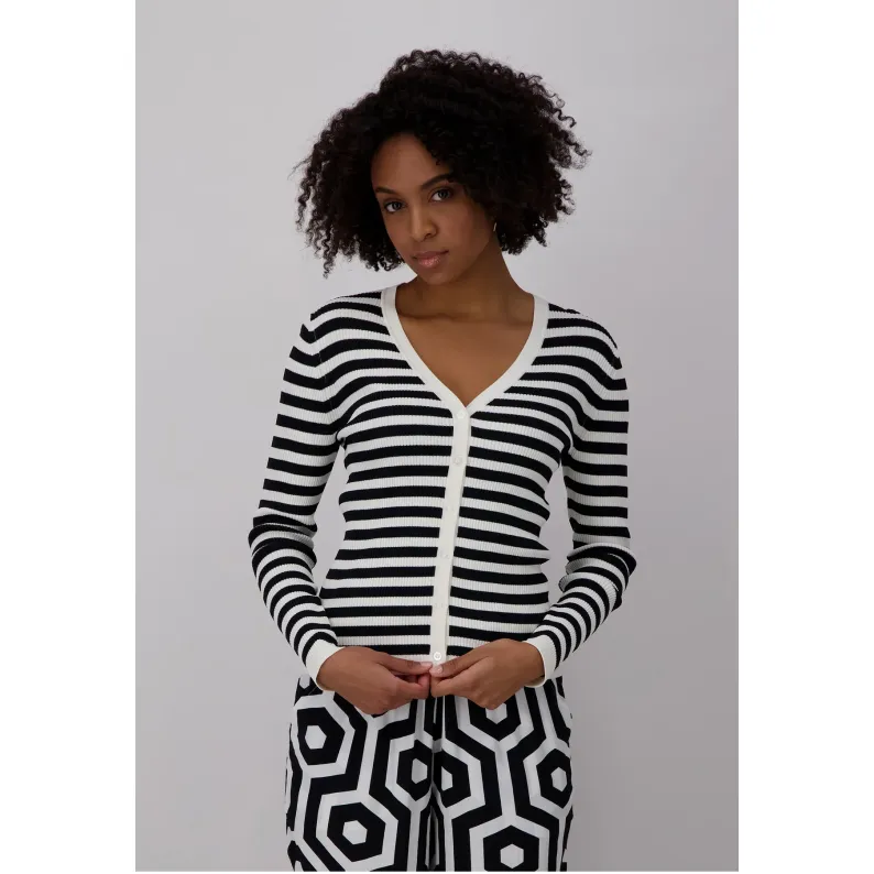 Fynch-Hatton RIB KNIT CARDIGAN WITH STRIPES OFFWHITE 23037016