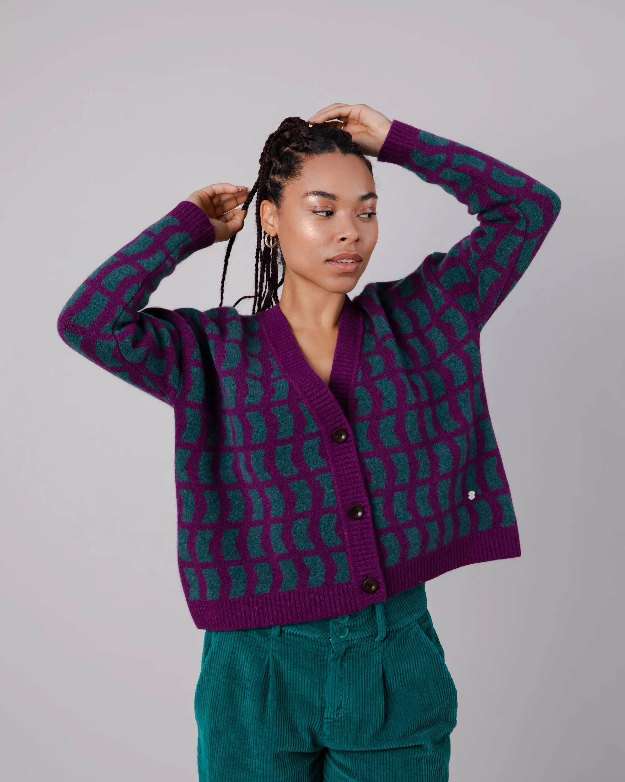 Geo Wool Cardigan Mulberry