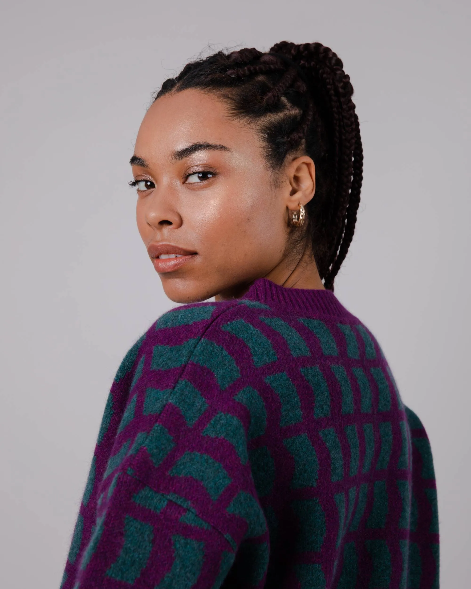 Geo Wool Cardigan Mulberry
