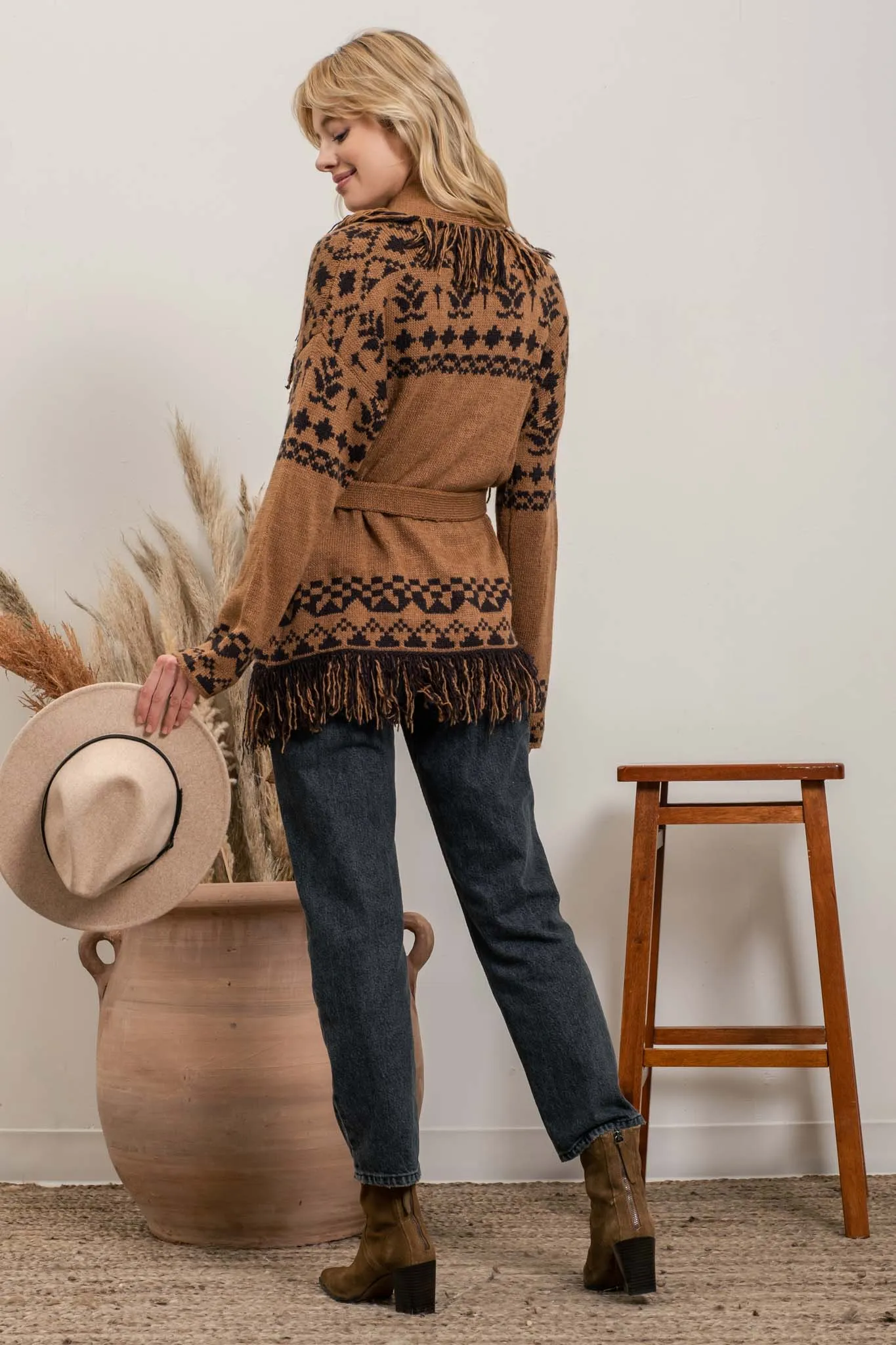 Geometric Fringe Cardigan