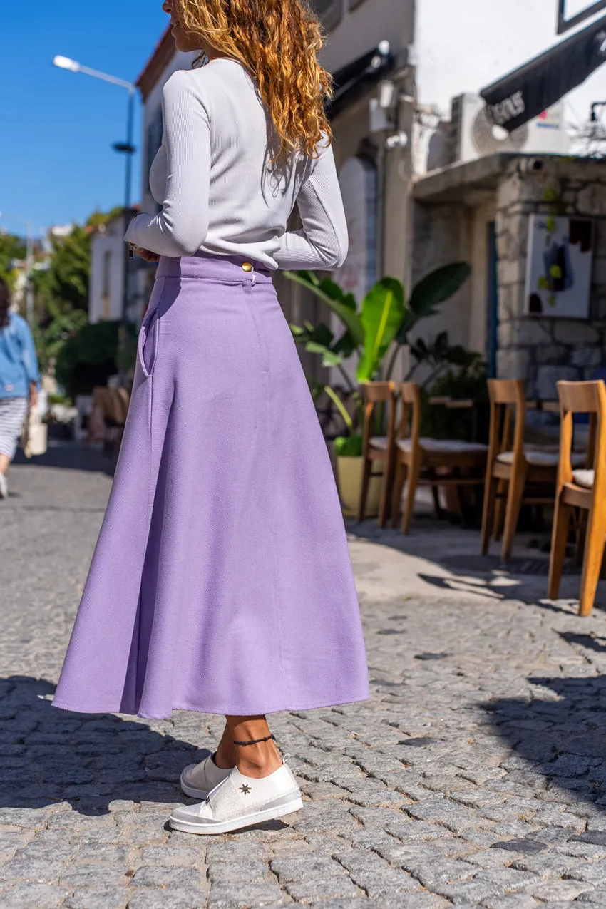 GNS Woman Lilac Self-patterned Coat High Waist Pocketed Skirt Bst3461 - San Remo