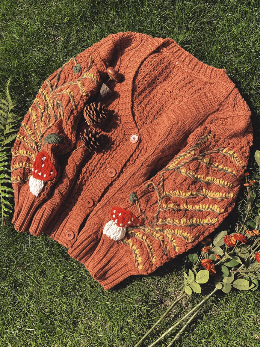 Gold Autumn Floral Embroidery Sweater Cardigan