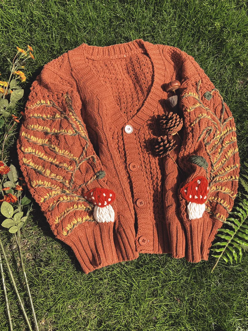 Gold Autumn Floral Embroidery Sweater Cardigan