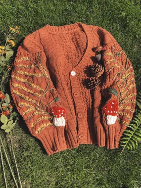Gold Autumn Floral Embroidery Sweater Cardigan