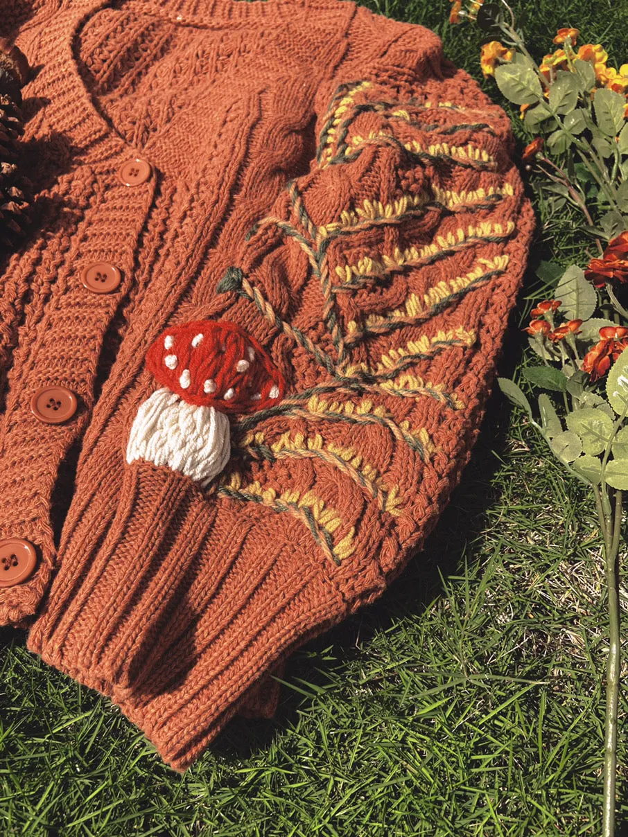 Gold Autumn Floral Embroidery Sweater Cardigan