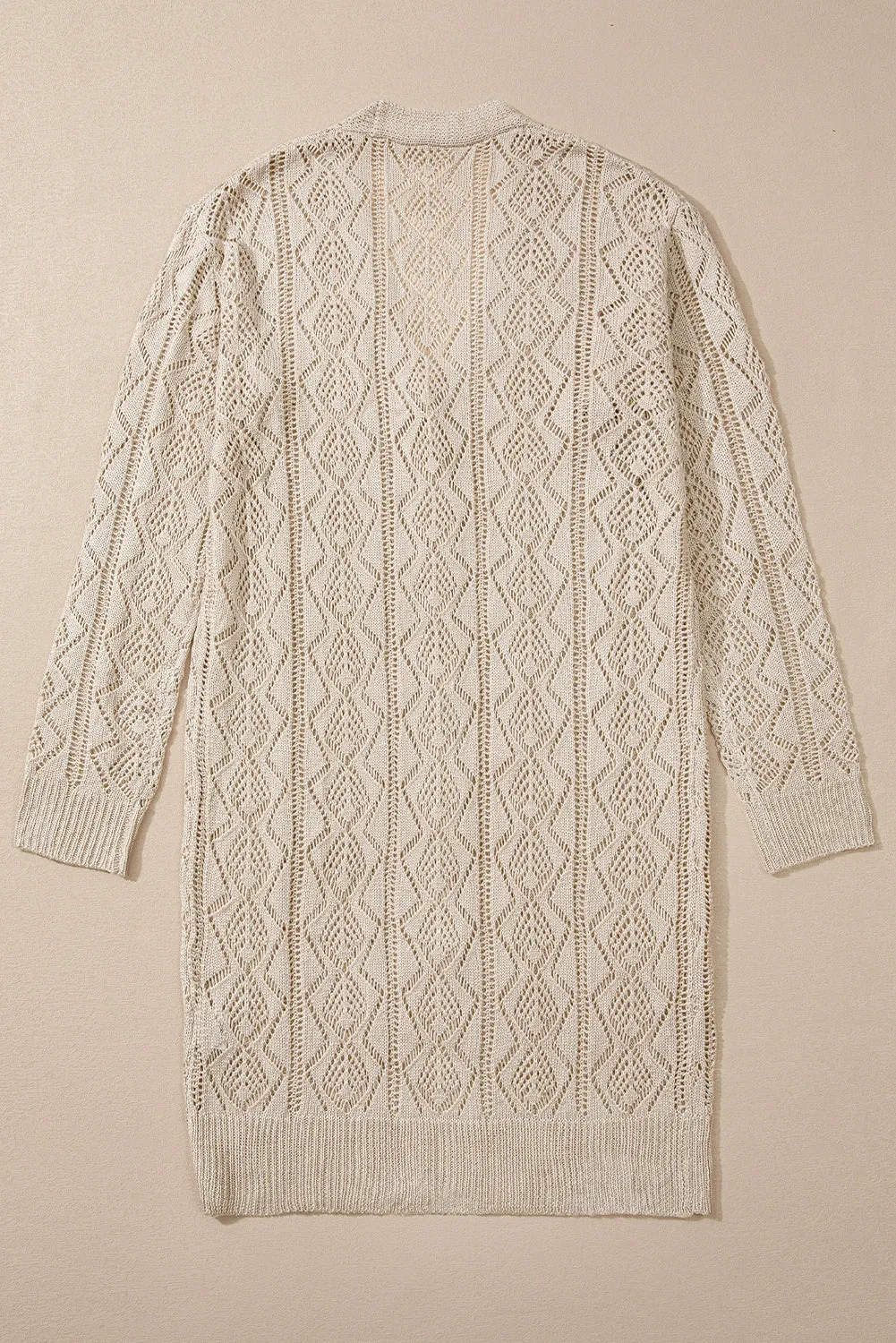 Gray Hollow Out Buttons Front Long Cardigan