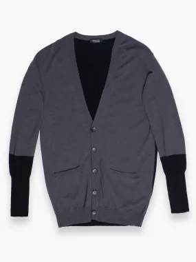 Grey Cashmere Cardigan with Black Sleeves