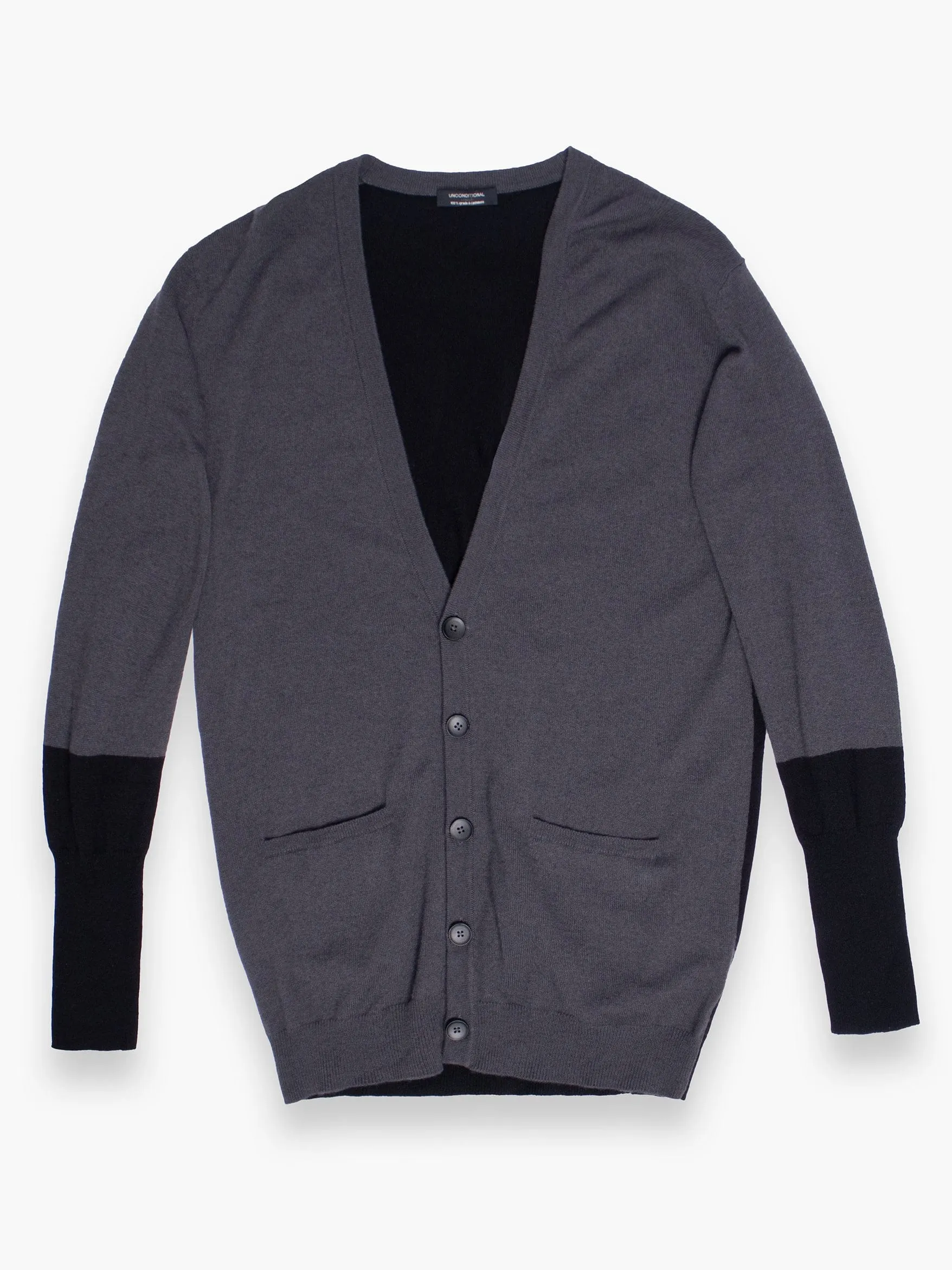 Grey Cashmere Cardigan with Black Sleeves