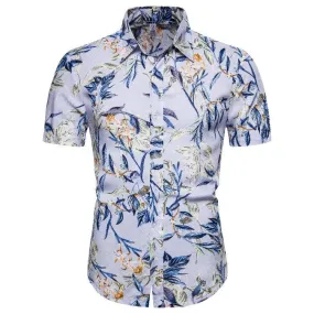 Hawaiian Floral Print Silk Cotton Short Sleeve Shirt in Beautiful Design