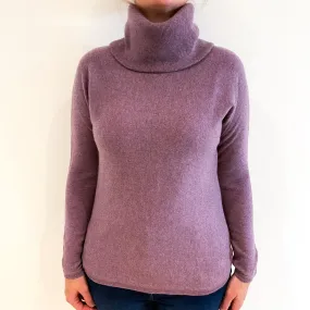 Heather Purple Batwing Cashmere Polo Neck Jumper Large