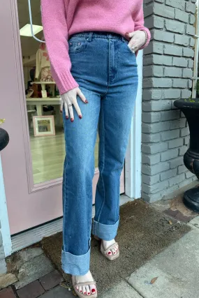 High Waist Cuffed Denim Pants
