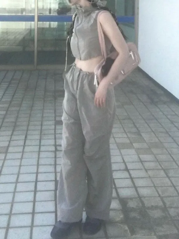 High Waist Drawstring Elastic Waist Cargo Pants