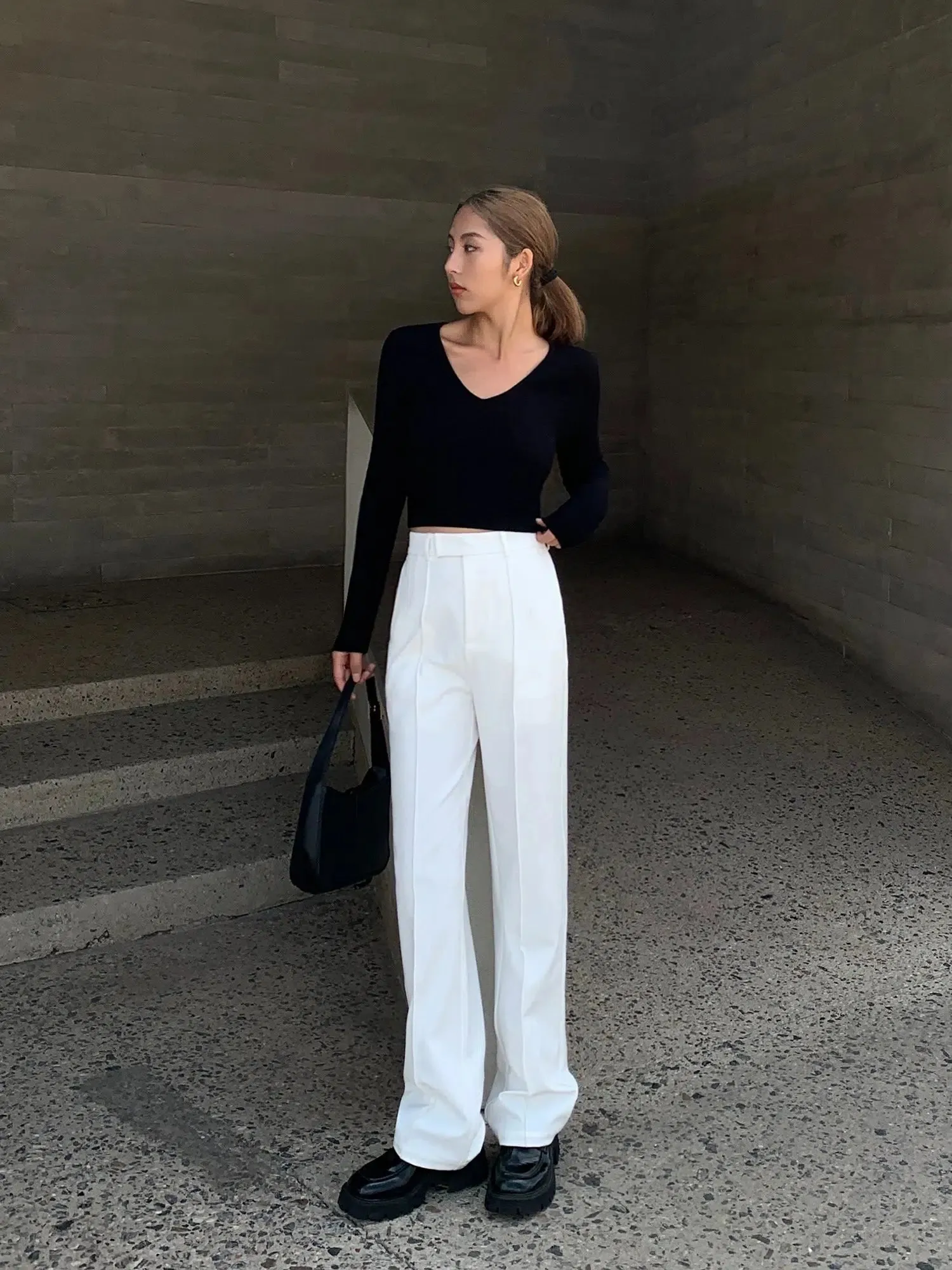 High Waist Straight Suit Pants
