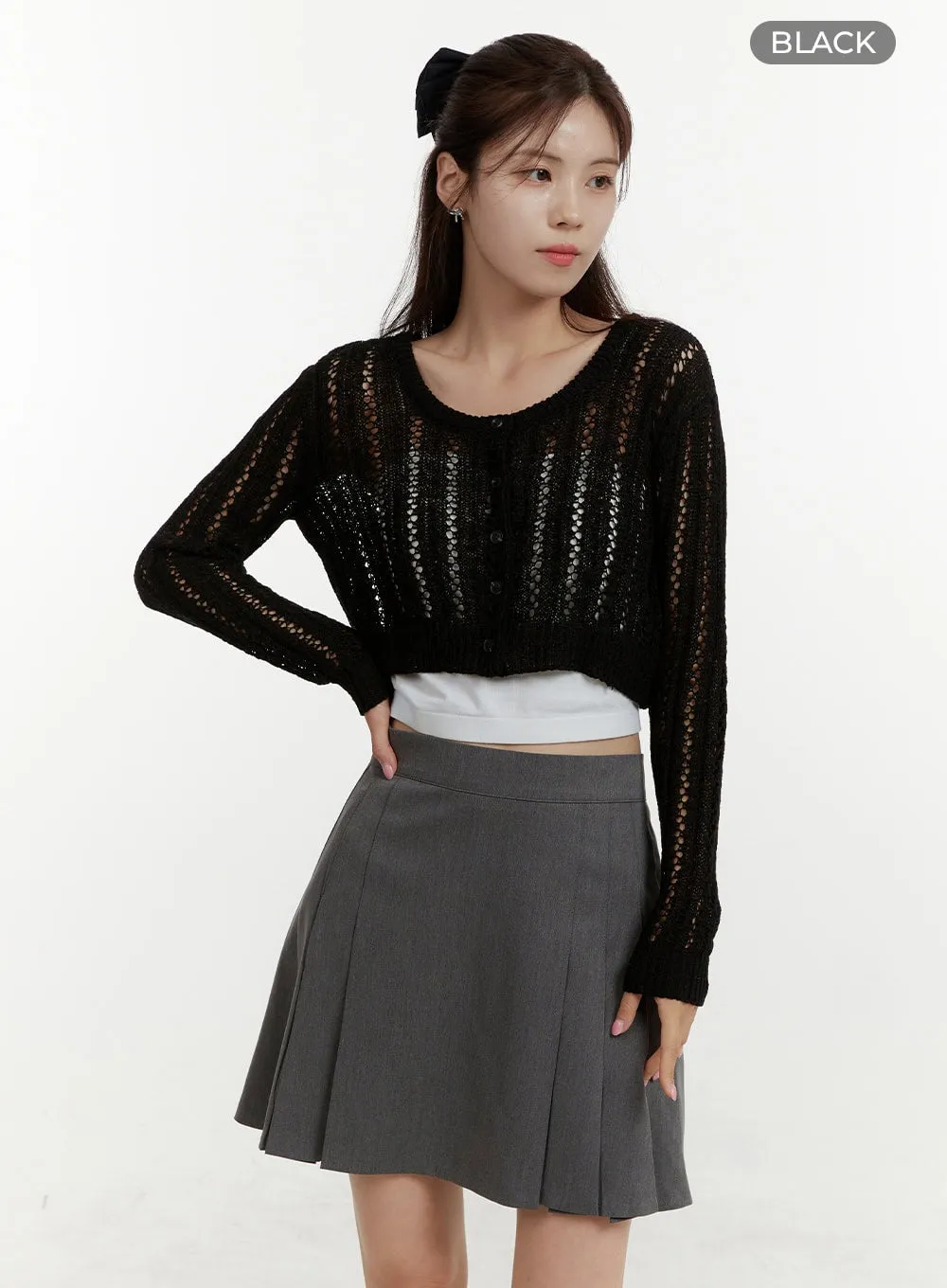 Hollow Out Cropped Cardigan OY409