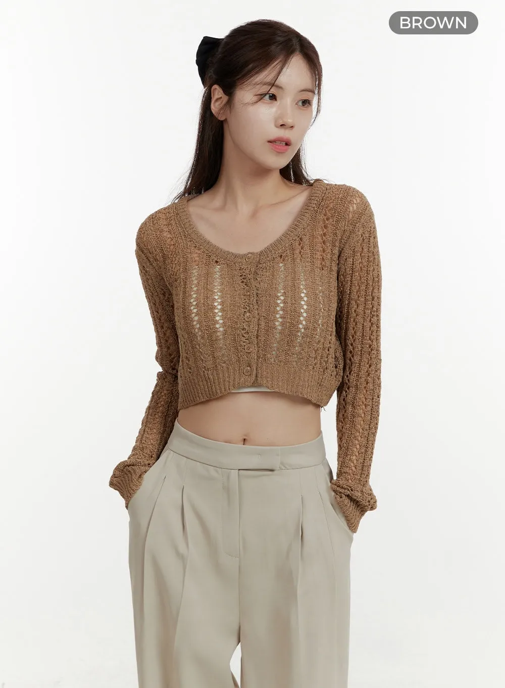 Hollow Out Cropped Cardigan OY409