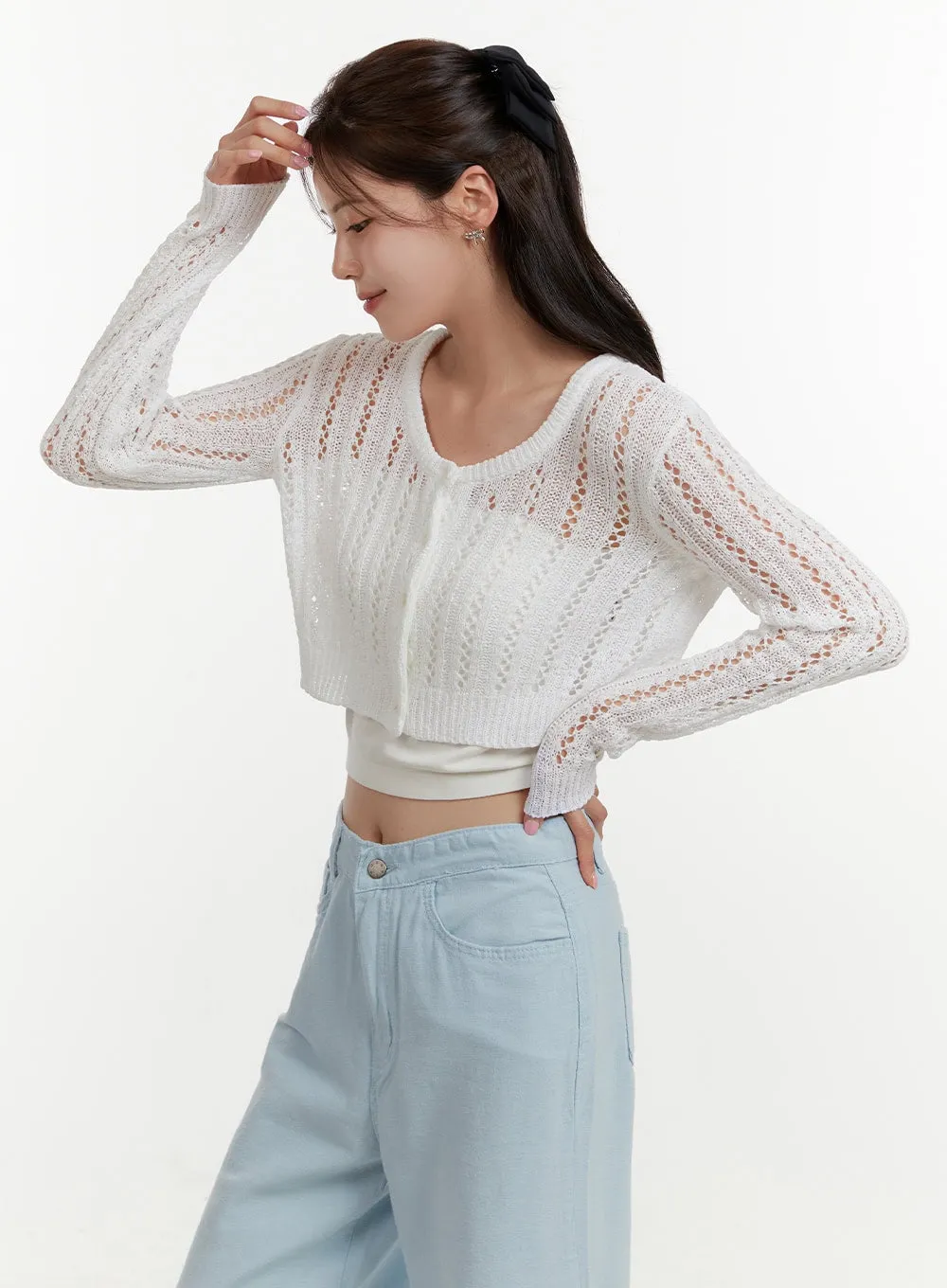 Hollow Out Cropped Cardigan OY409
