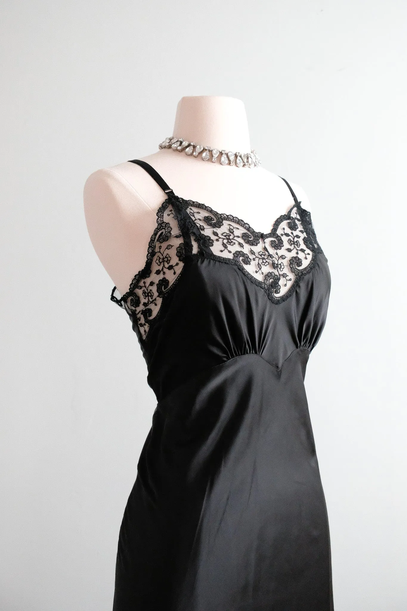 Incredible 1940's Black Sheer Lace Vintage Slip Dress / Sz M