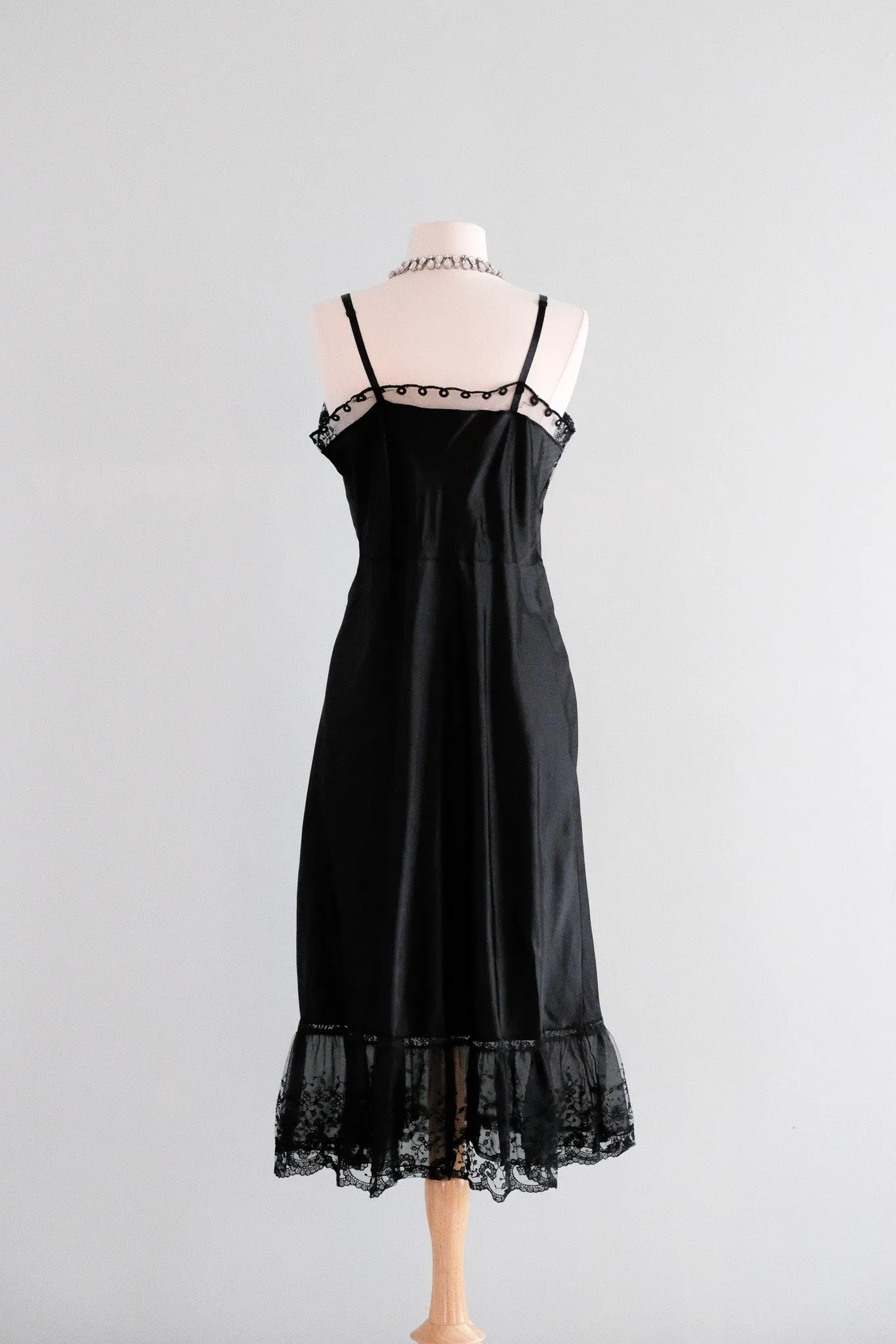 Incredible 1940's Black Sheer Lace Vintage Slip Dress / Sz M