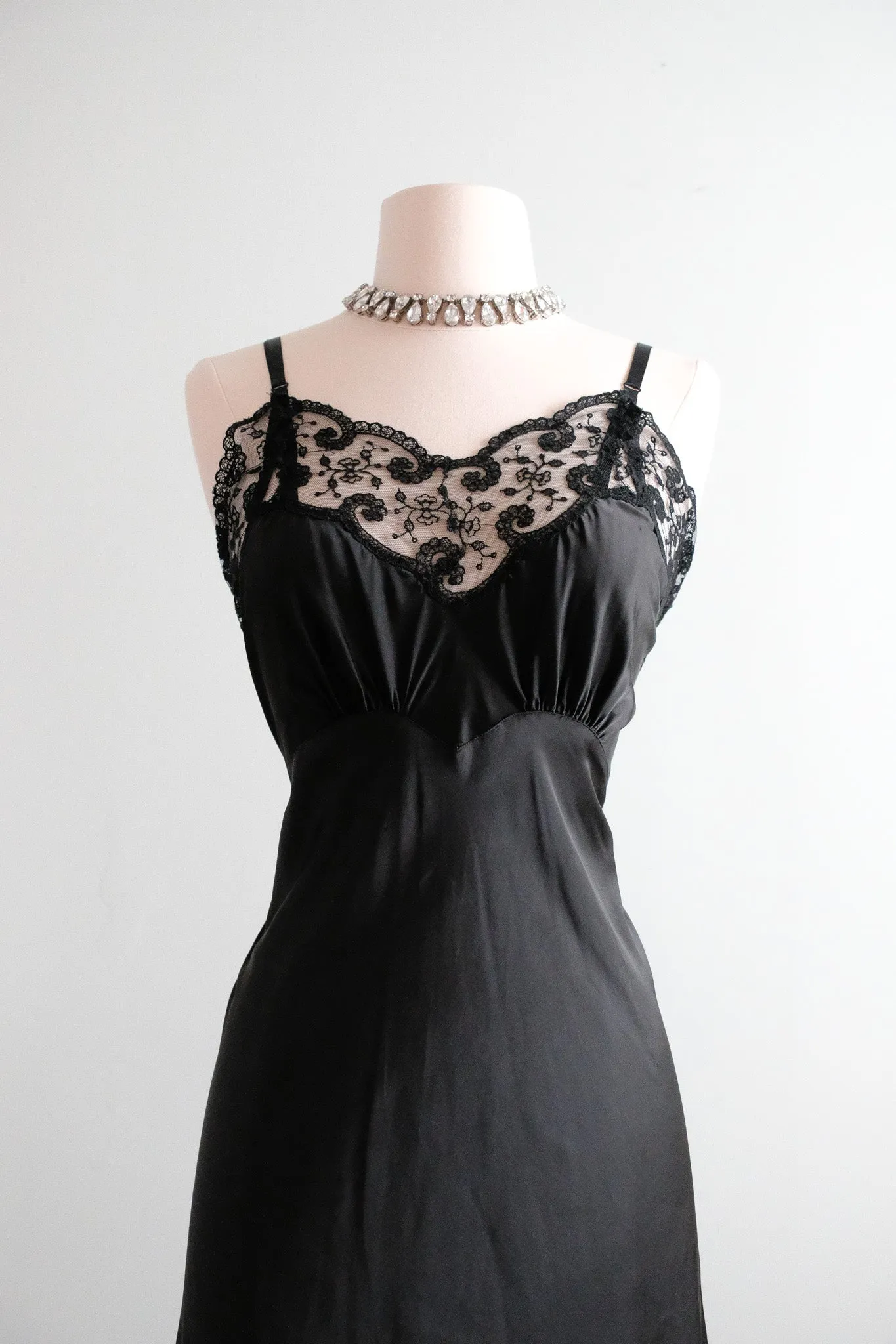Incredible 1940's Black Sheer Lace Vintage Slip Dress / Sz M