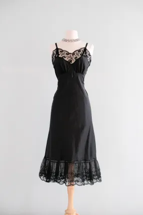 Incredible 1940's Black Sheer Lace Vintage Slip Dress / Sz M