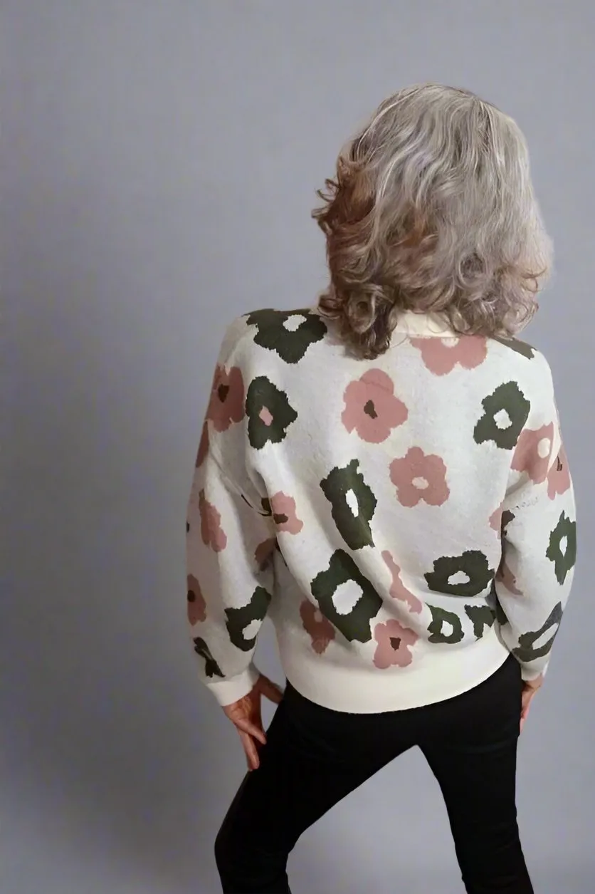 Jacquie the Label Intarsia Bold Floral Cardigan - Natural