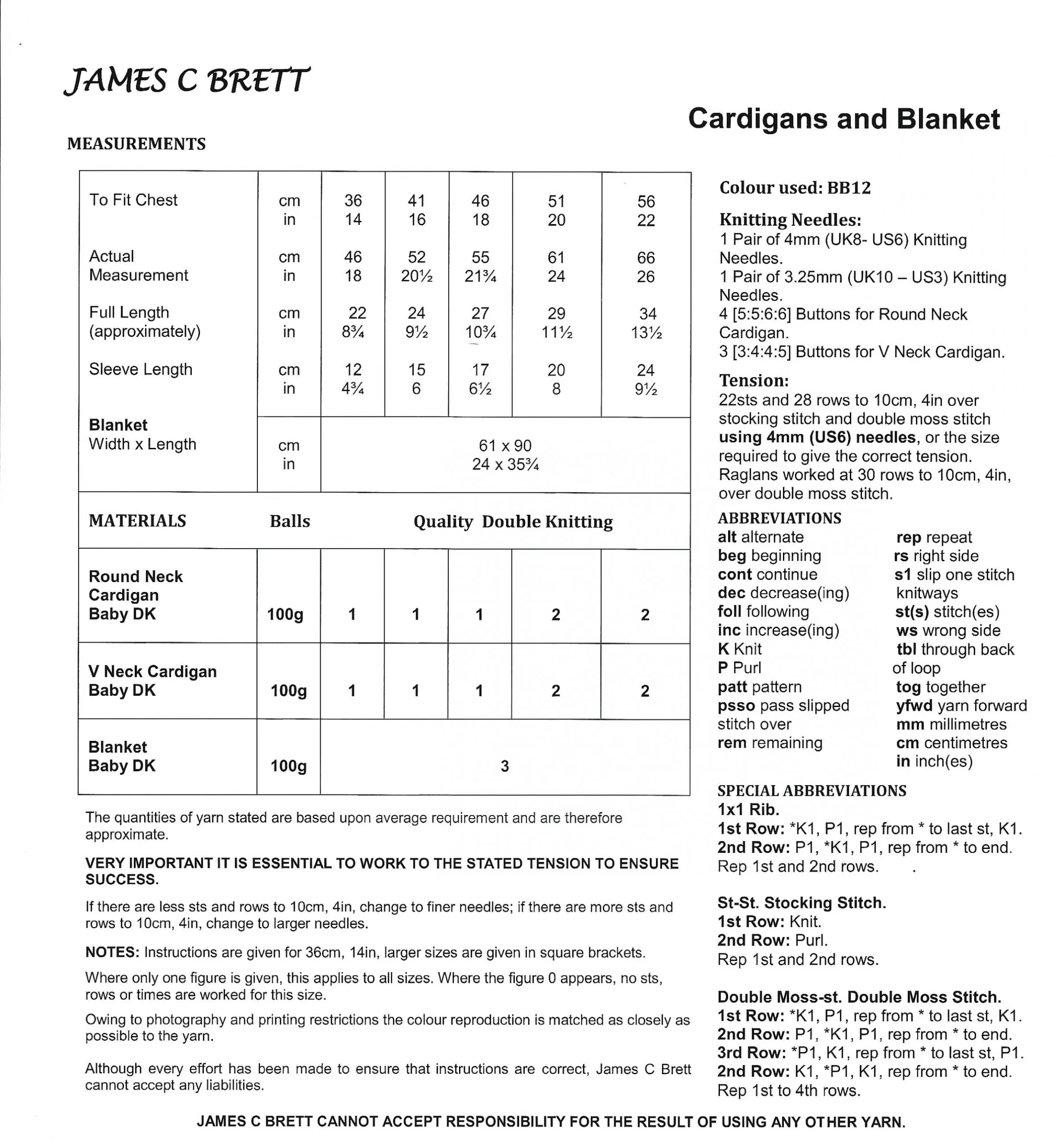 James C Brett DK JB515 - Baby Blanket Knitting Pattern With 2 Cardigan Designs