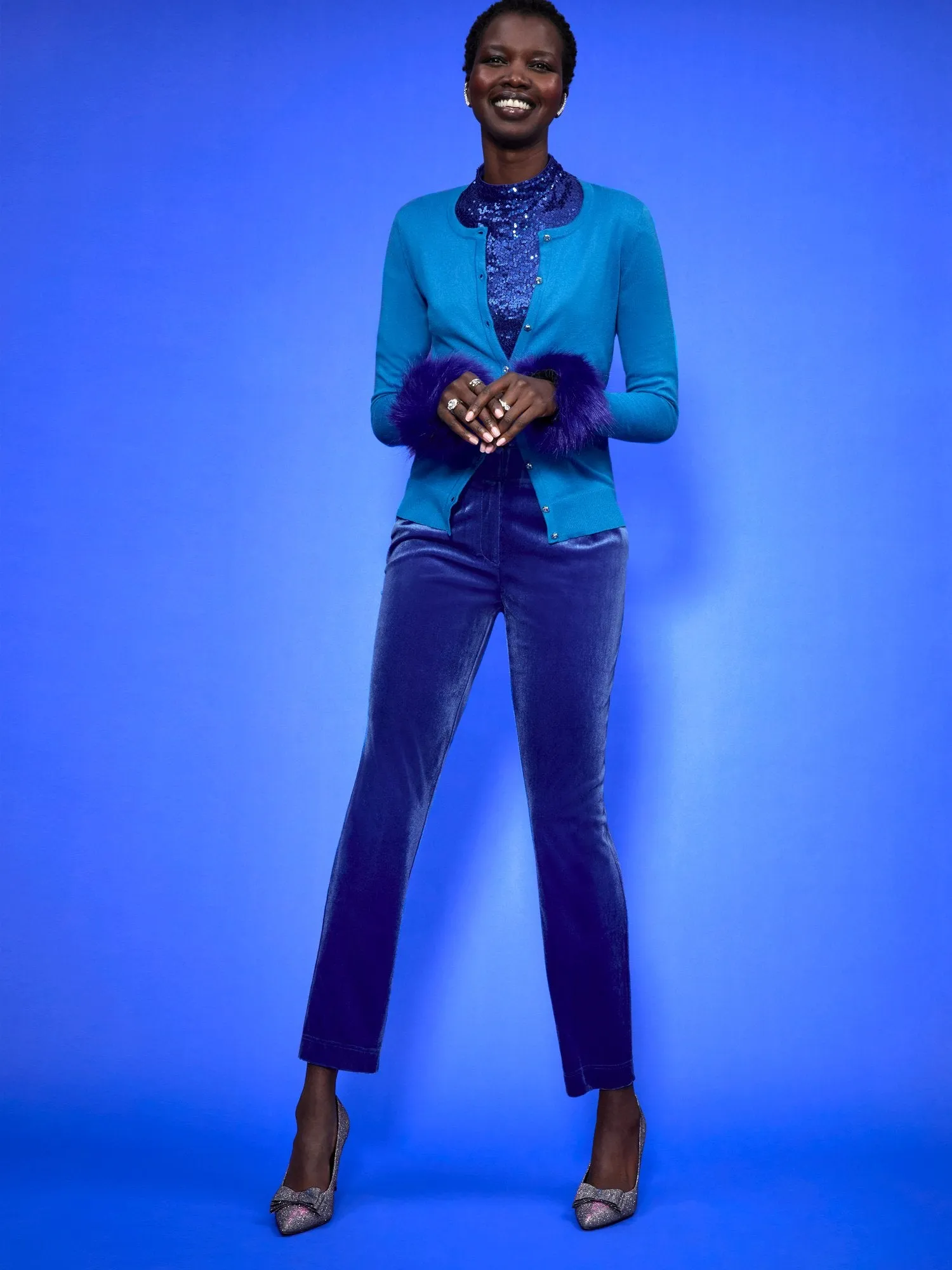 Jeweled-Button Chelsea Crewneck Cardigan