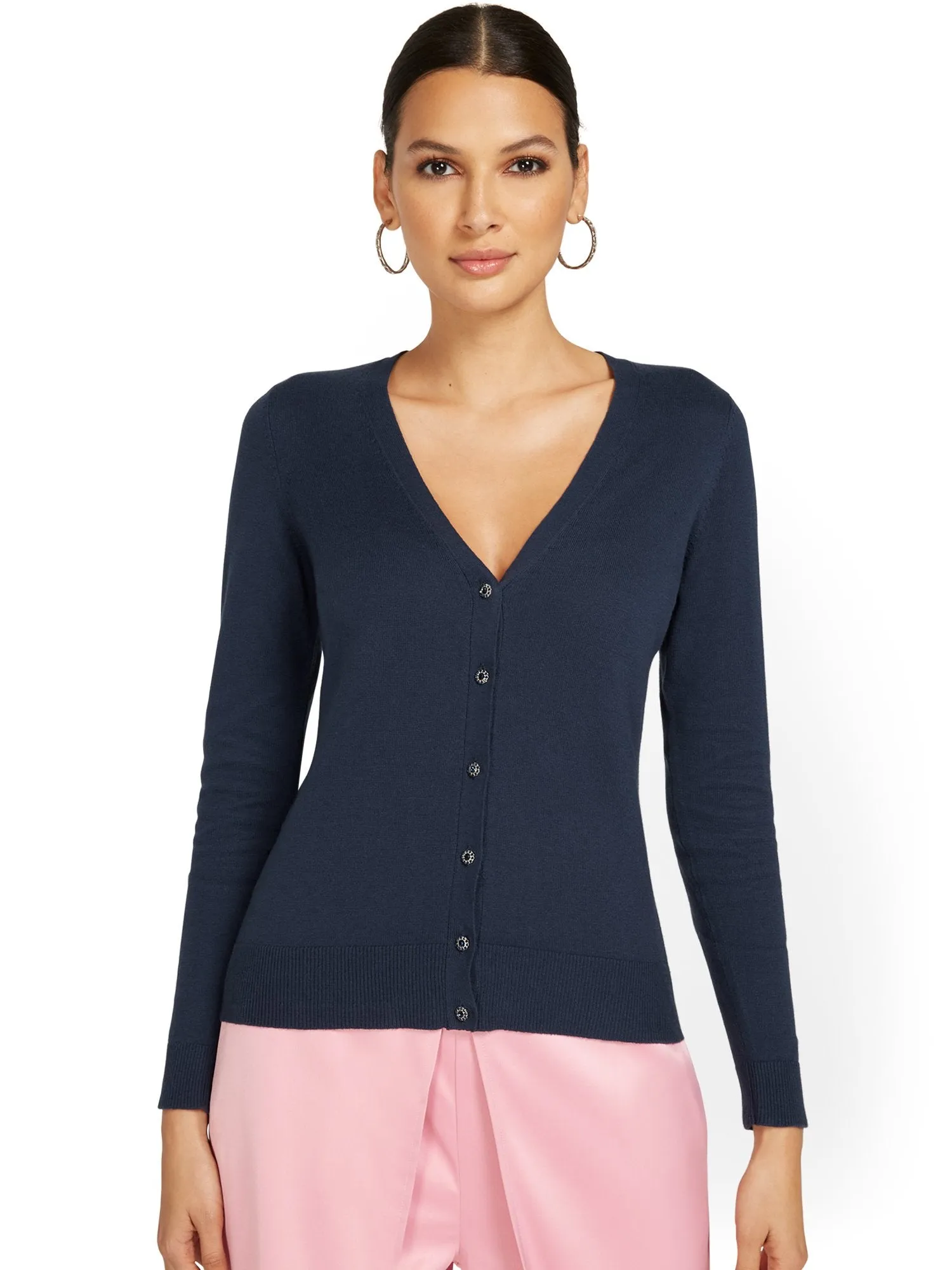 Jeweled-Button Chelsea V-Neck Cardigan