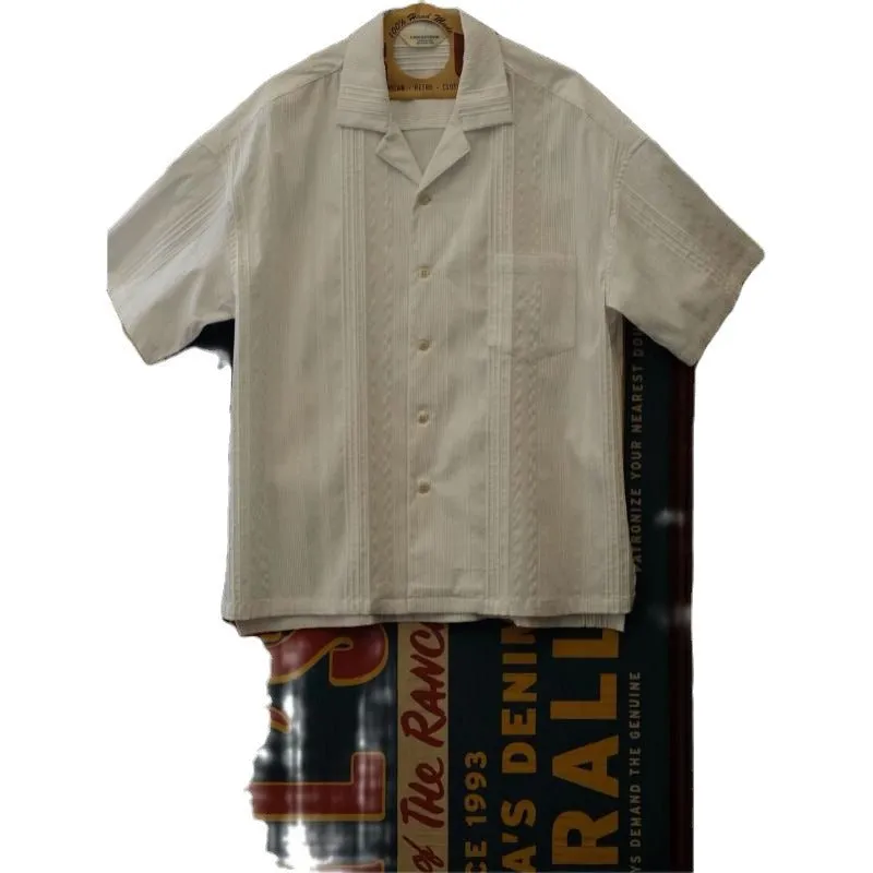 Jinquedai 90s fashion men Original Design Men's White Cuban Collar Shirt Men's Retro Casual Japanese Minimalist Cotton Dark Jacquard Shirt Fashion