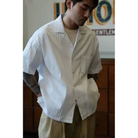 Jinquedai 90s fashion men Original Design Men's White Cuban Collar Shirt Men's Retro Casual Japanese Minimalist Cotton Dark Jacquard Shirt Fashion